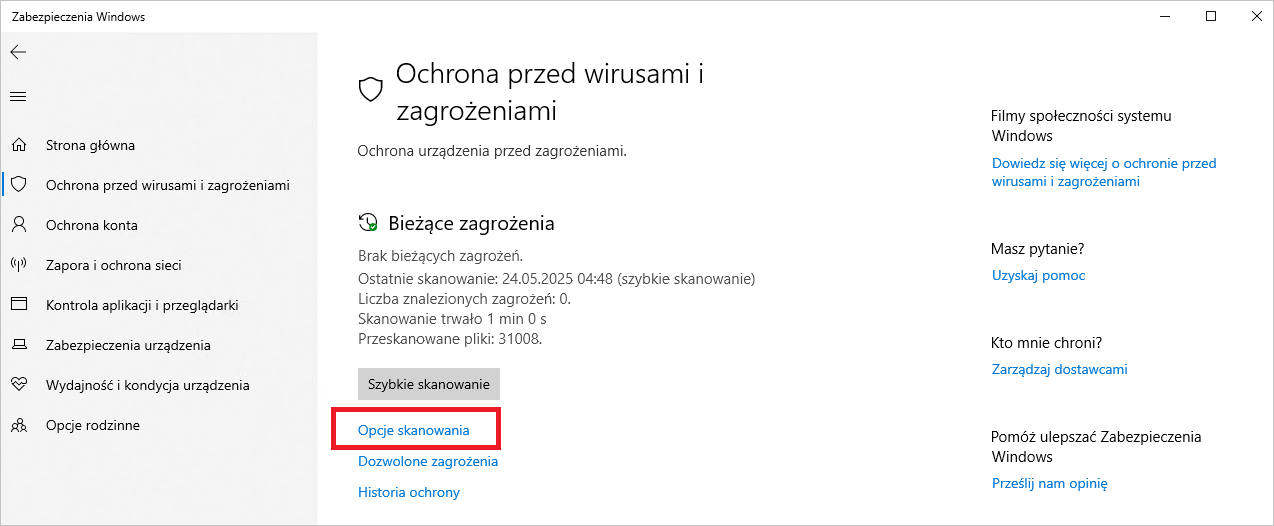 Ochrona przed wirusami i zagrozeniami—— Szybkie skanowanie