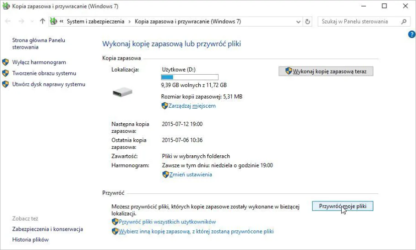 Przywróć moje pliki Przywróć pliki wszystkich użytkowników
