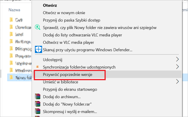 Przywrócić proprzednie wersje