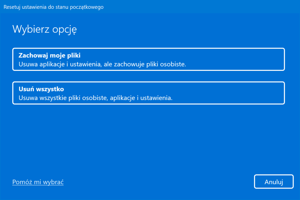 Resetuj ten komputer