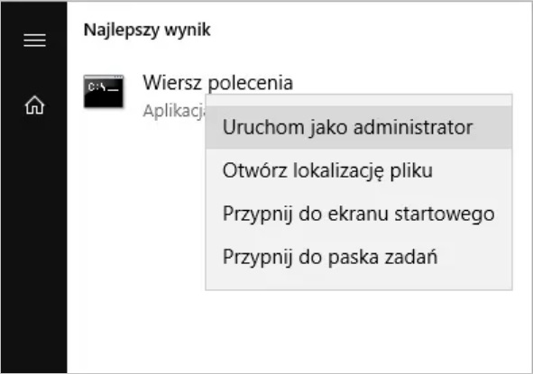 Wiersz poleceń - cmd - wykonaj jako administrator systemu