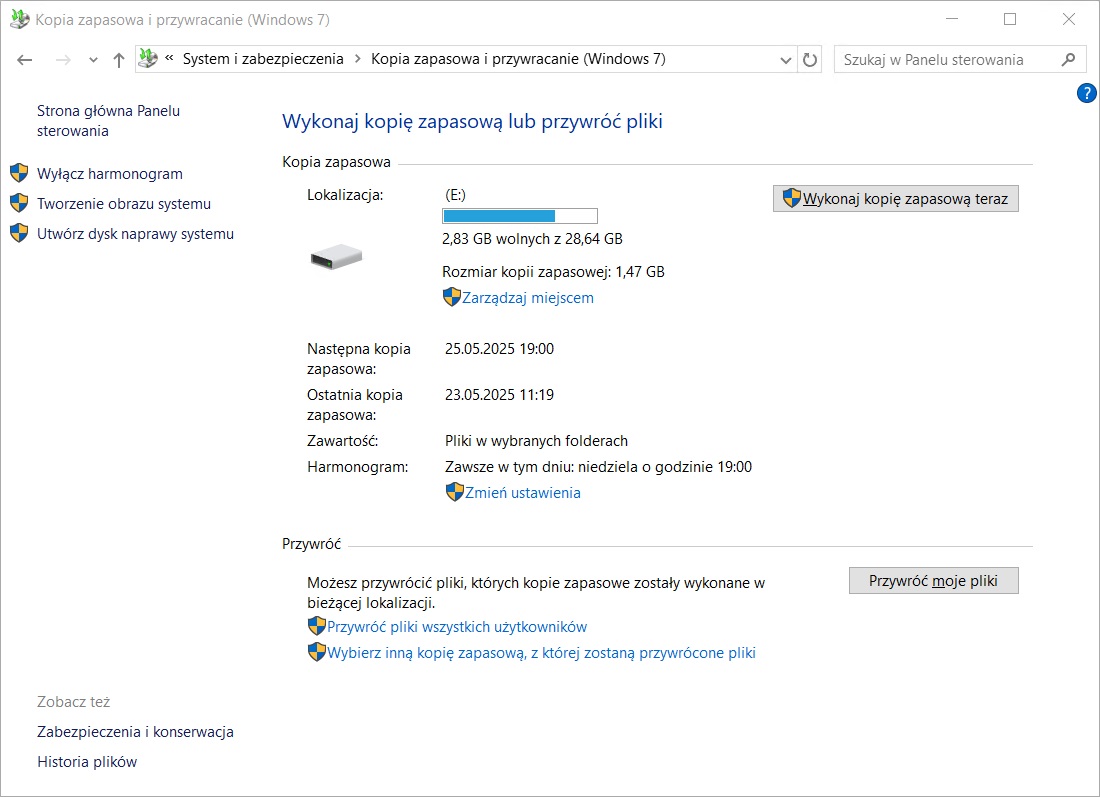 Panel sterowania-System i zabezpieczenia-Kopia zapasowa i przywracanie (Windows 7)-Przywróć moje pliki