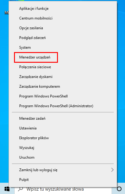 start-Menedżer urządzeń
