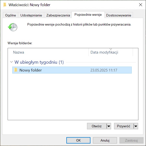 Właściwości-Poprzednie wersje