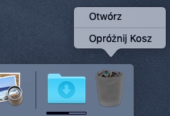 Kliknij ikonę kosza w Docku