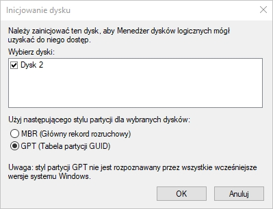 Inicjowanie dysku