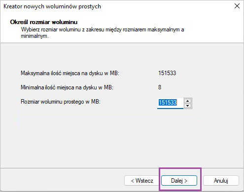 Kreator nowych woluminów prostych 3