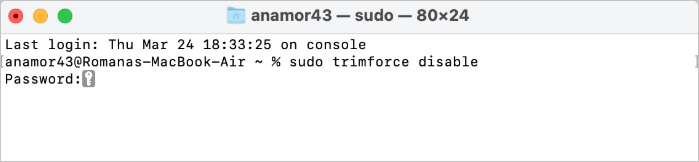 Mac-Terminal-sudo trimforce disable mac