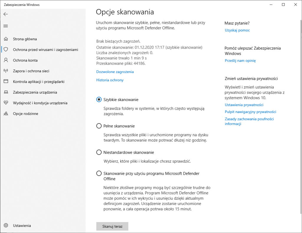 Opcje skanowania Skanowanie niestandardowe