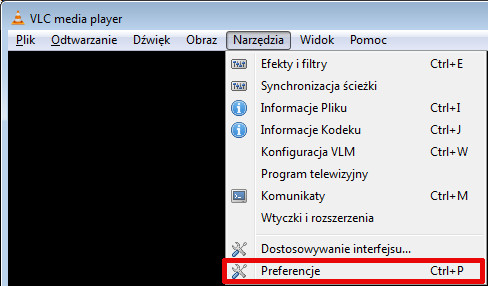 VLC - Narzędzia - Preferencje