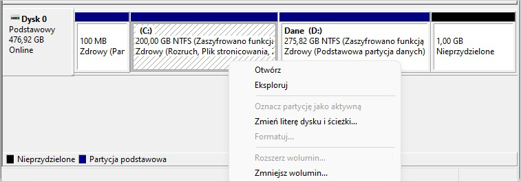 Zmień literę dysku i ścieżki 