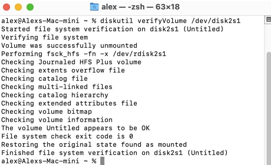 diskutil verifyVolume /dev/disk2s1