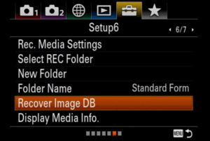 Aparat Sony Konfiguracja Odzyskaj bazę danych obrazów