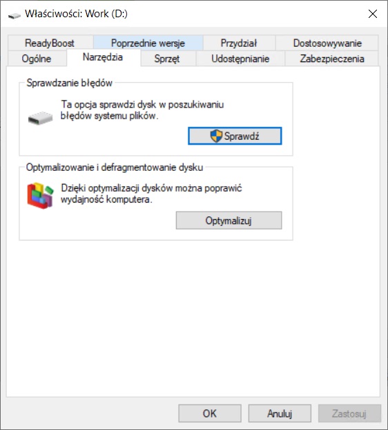 Dysk - Właściwości - Narzędzia - Sprawdź