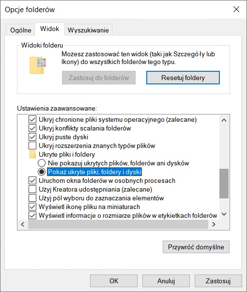 Pokaż ukryte pliki, foldery i dyski
