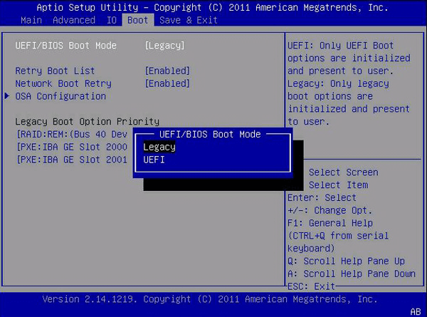BIOS wybiera priorytet opcji rozruchu