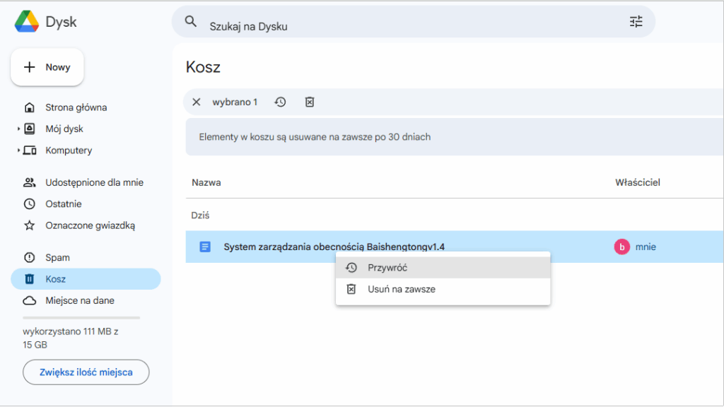 Dysk Google-Kosz