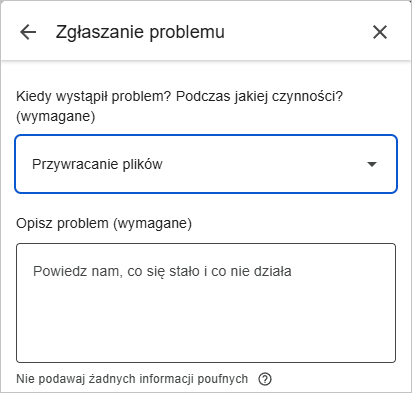 google drive „Pomoc” Przywracanie plików