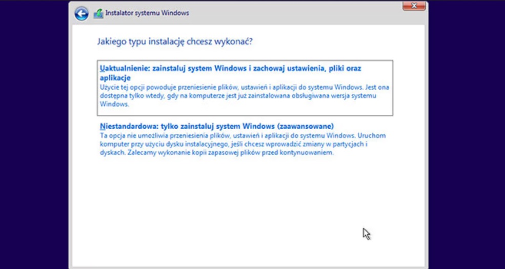 Wybierz typ instalacji